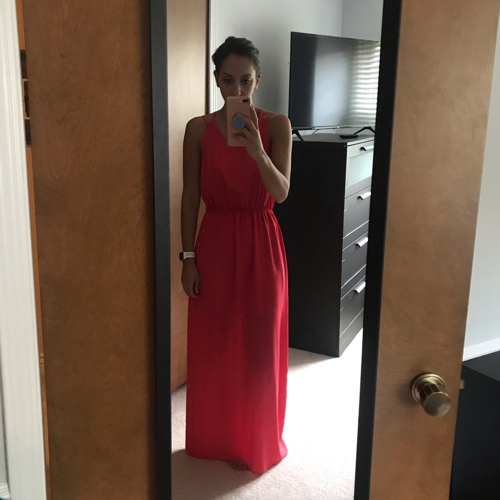 Coral maxi dress with lace back